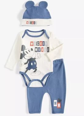 Disney Baby Boys Mickey Mouse Hat, Bodysuit & Pants Set 6M